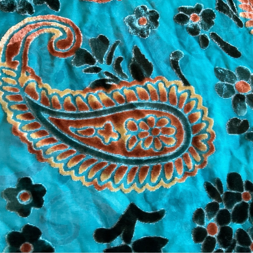 Velvet Burnout Boho Blouse Teal Paisley Tunic Festival Top S - Picture 11 of 16